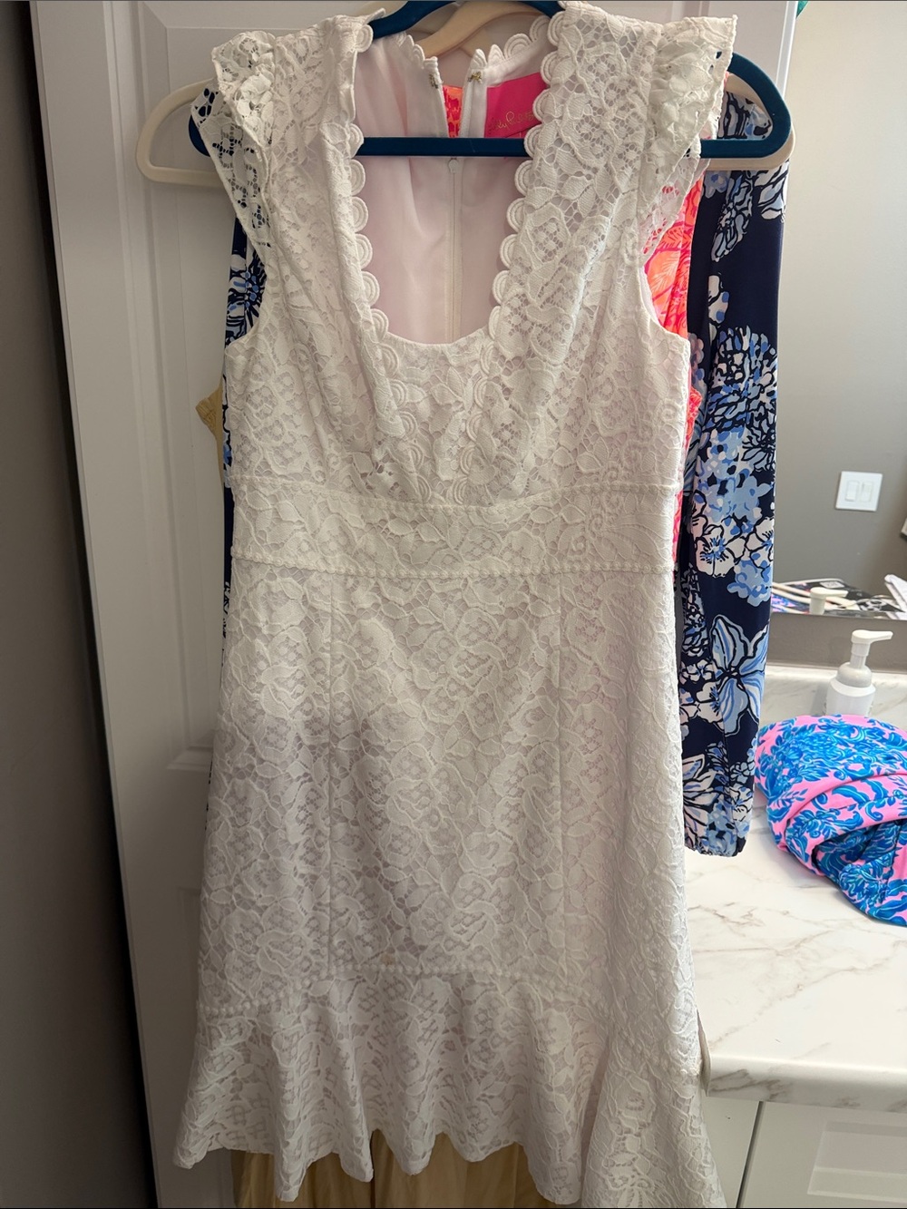 Lilly Pulitzer White Lace Midi Dress with Ruffle Hem